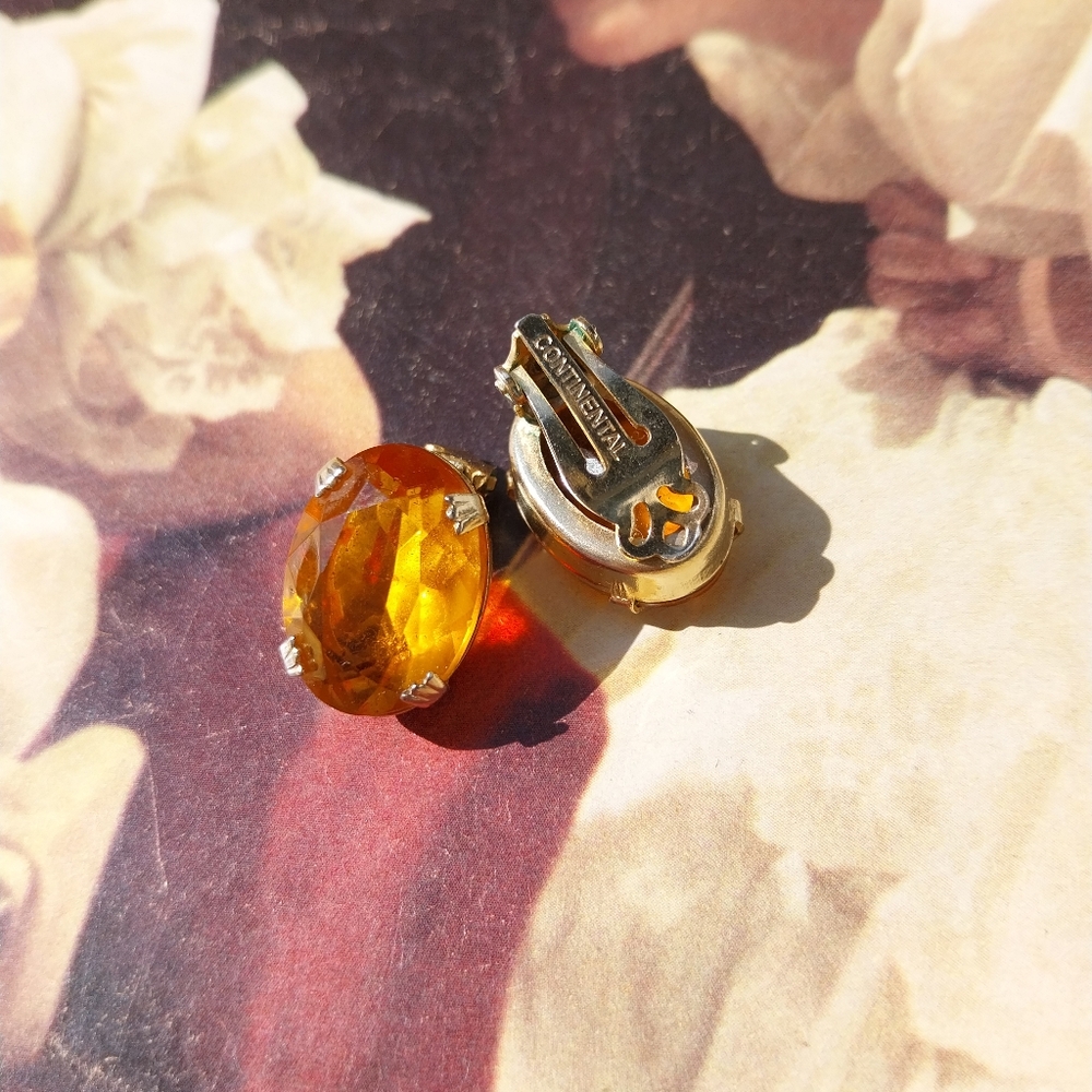 Continental Amber-Tone Oval Earrings - Picture 6 of 8